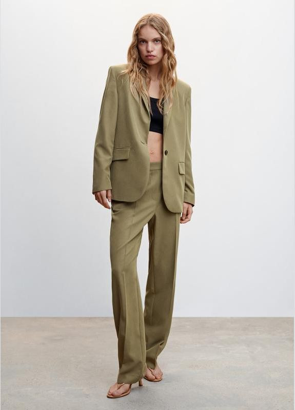 Голубые брюки брюки на резинке уровни прямые повседневные классические Mango (336186522)