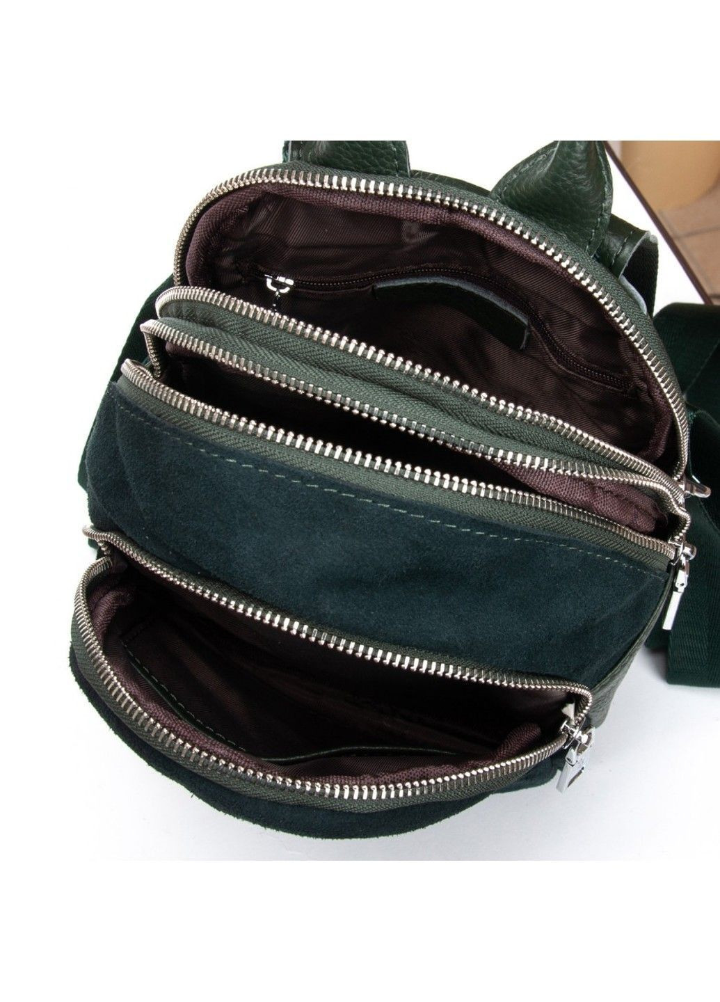 Замшевий жіночий рюкзак 2058 green Alex Rai (367992151)