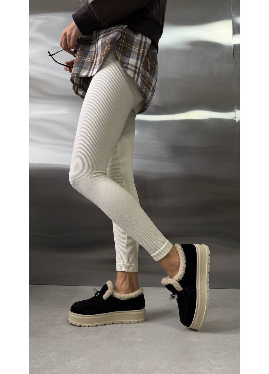 No Brand Женские черные лоферы на меху (2197) лоферы черный з натуральная замша, — зима (365589619)