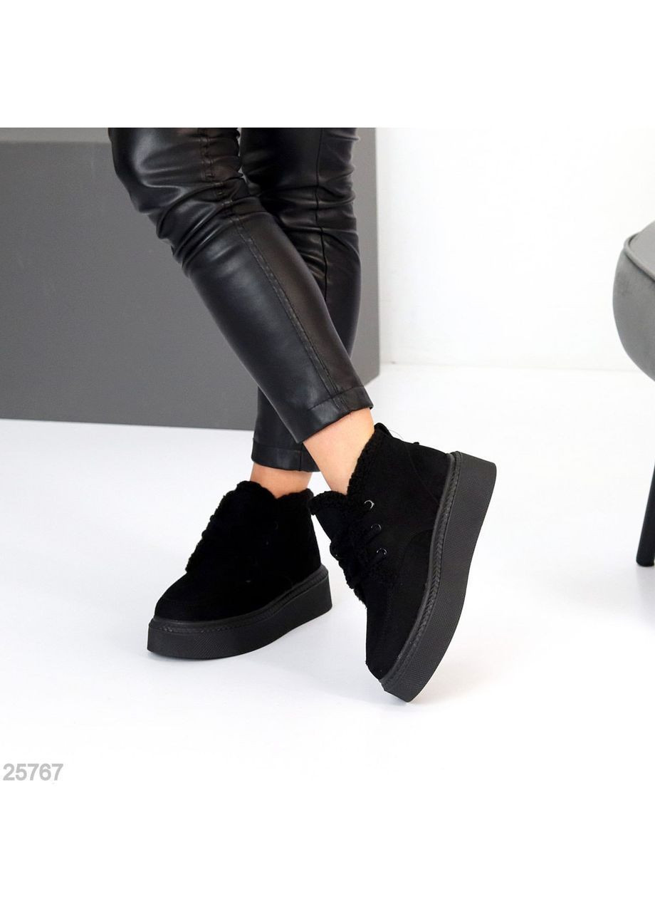 Жіночі зимові черевики Maline, чорні, натуральна замша, на платформі з екохутром No Brand (366079967)