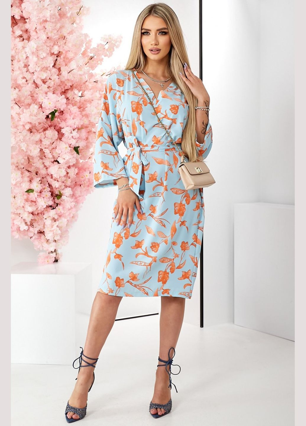 Голубое повседневный платье голубое в цветы (ll226611969) LadyLike