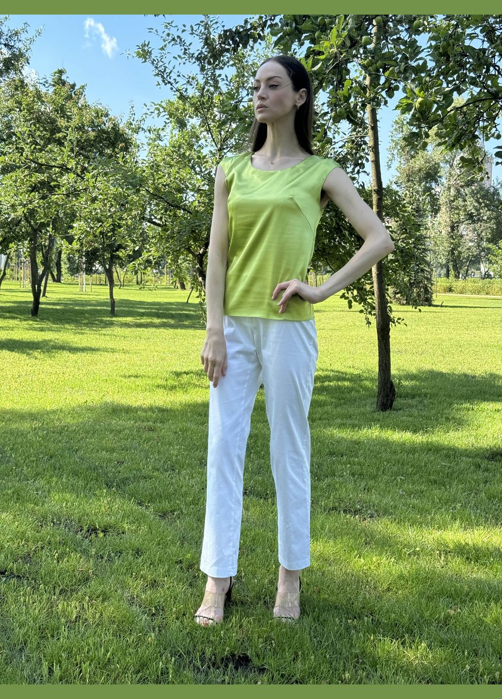 Класичні білі брюки з бавовняної тканини з еластаном 7183 Cat Orange (303263752)