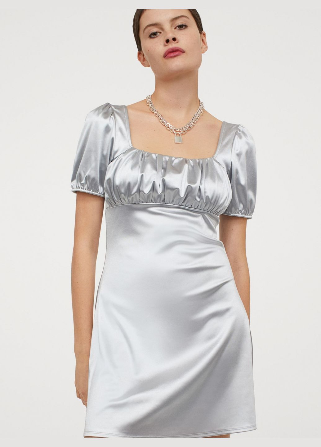 Сіра повсякденний, кежуал, вечірня плаття драпіроване на грудях для жінки 0943347-004 сірий H&M однотонна