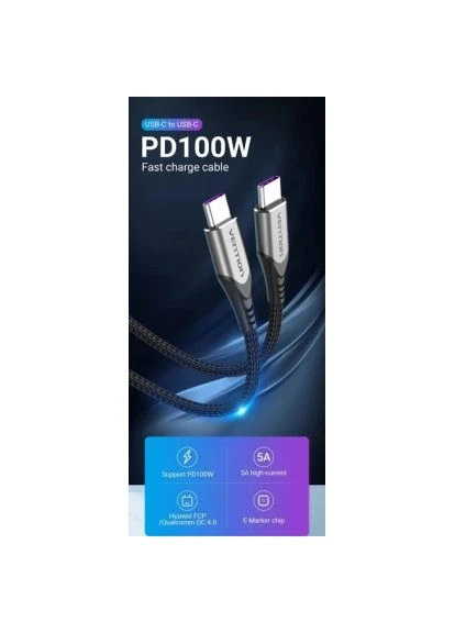Дата кабель (TAEHF) Vention USB-C to USB-C 1.0m 5A aluminum gray (401158380)