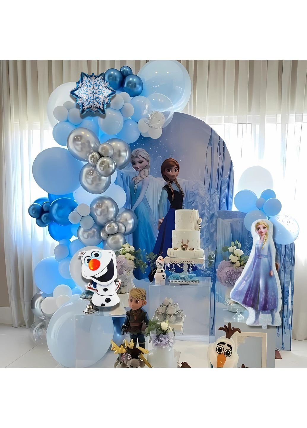 Набор 95 шаров для фотозоны с дабл стафф и гигантами. Ледяное сердце Олаф и друзья Белый и серебро No Brand (361866528)