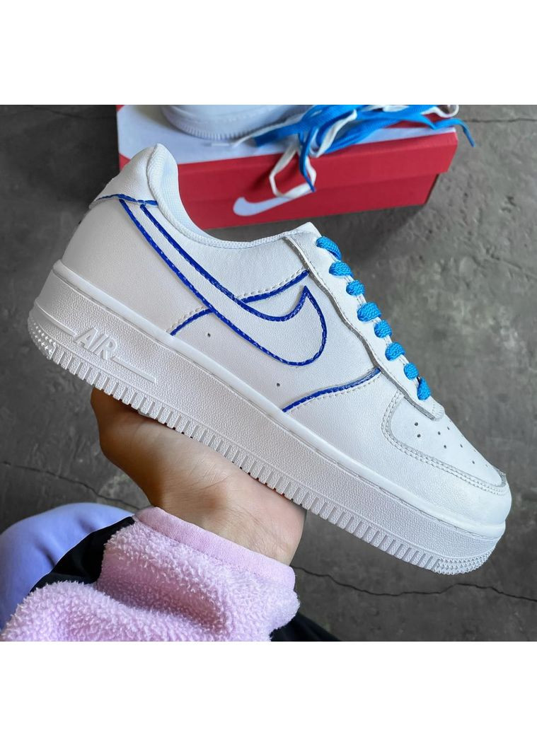 Белые демисезонные кроссовки мужские nike air force 1 low white blue найк аир форс 1 премиум No Brand