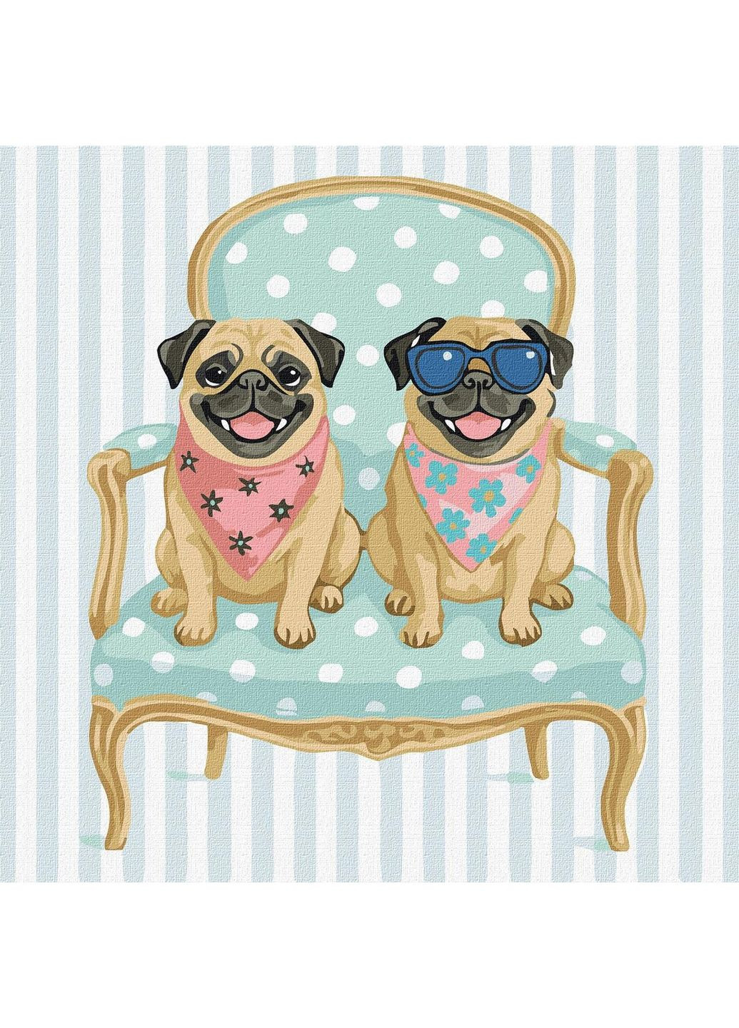 Картина по номерам Мопсы Идейка 40 х 40 KHO6782 IDEYKA (362269075)