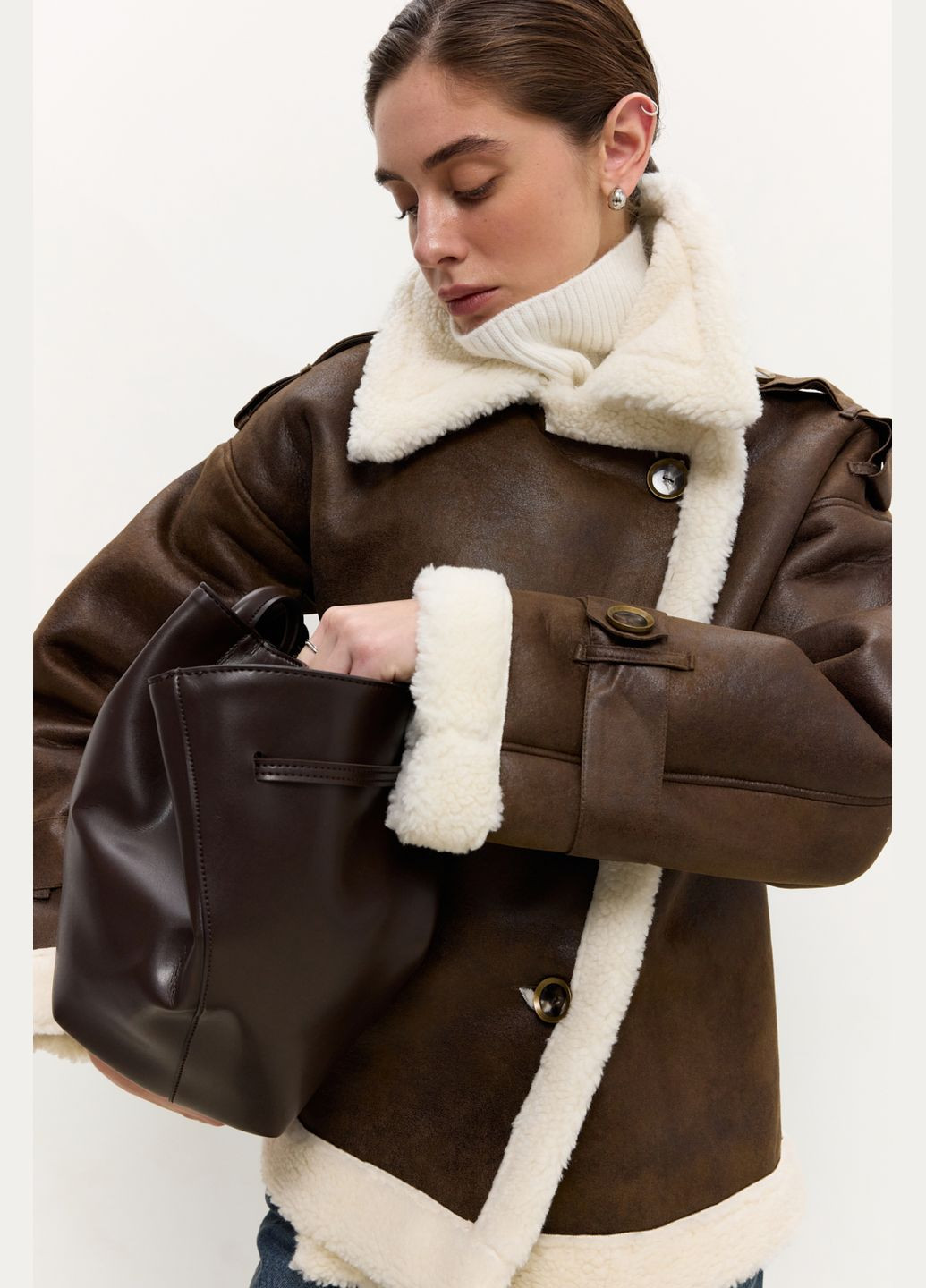 Дубленка с экокожи Черно-молочный 782 Papaya (317469995)