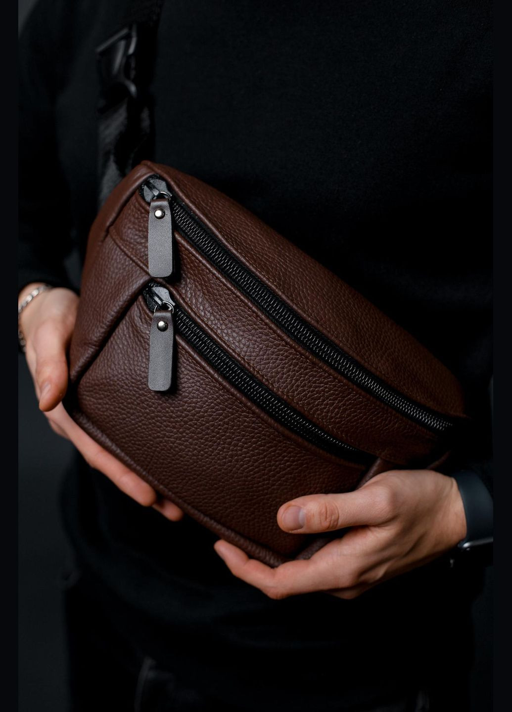 Сумка на пояс мужская из натуральной кожи, коричневая SL035 (Коричневая) SKILL (323427262)