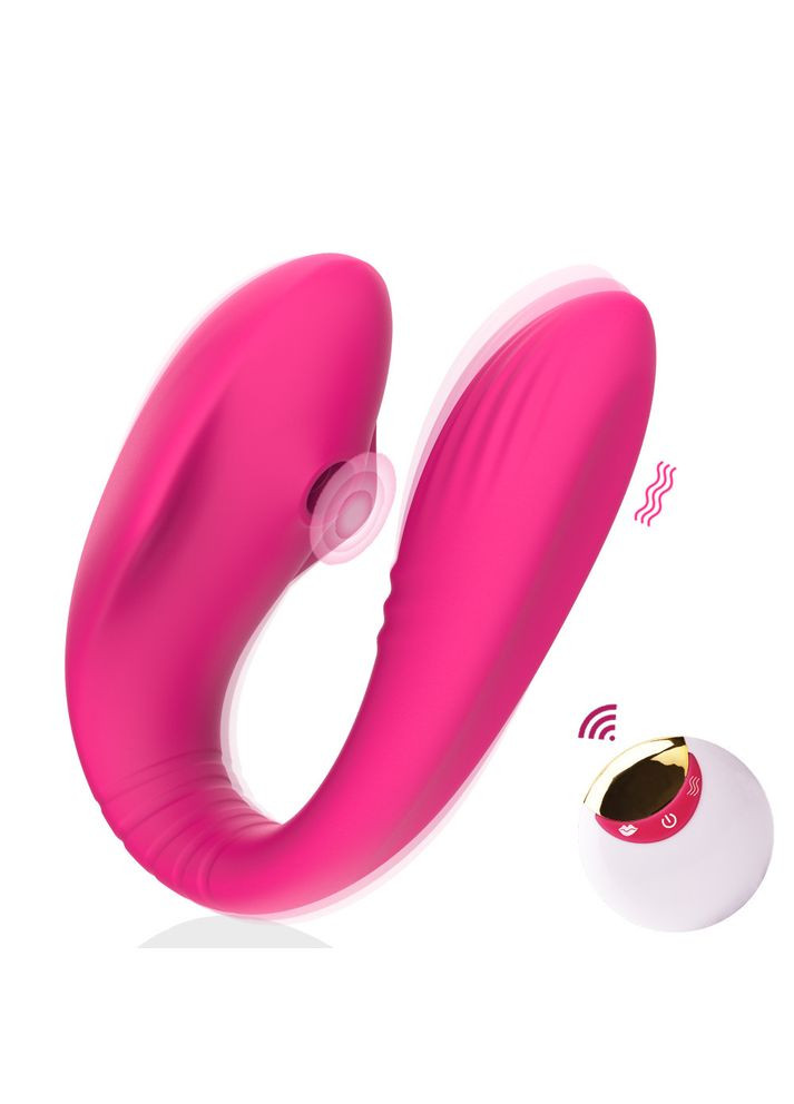 Вакуумний вібратор-стимулятор рожевого кольору з пультом для подвійної стимуляції No Brand (315725439)