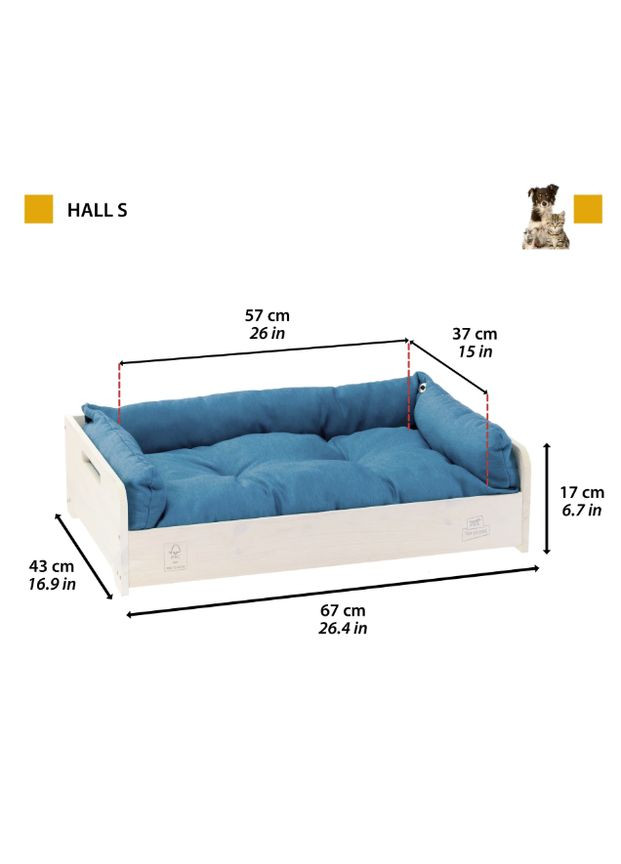 Дерев'яне ліжко для собак та котів Hall S з бірюзовою подушкою 67x43x17 см 70027100 Ferplast (324834195)