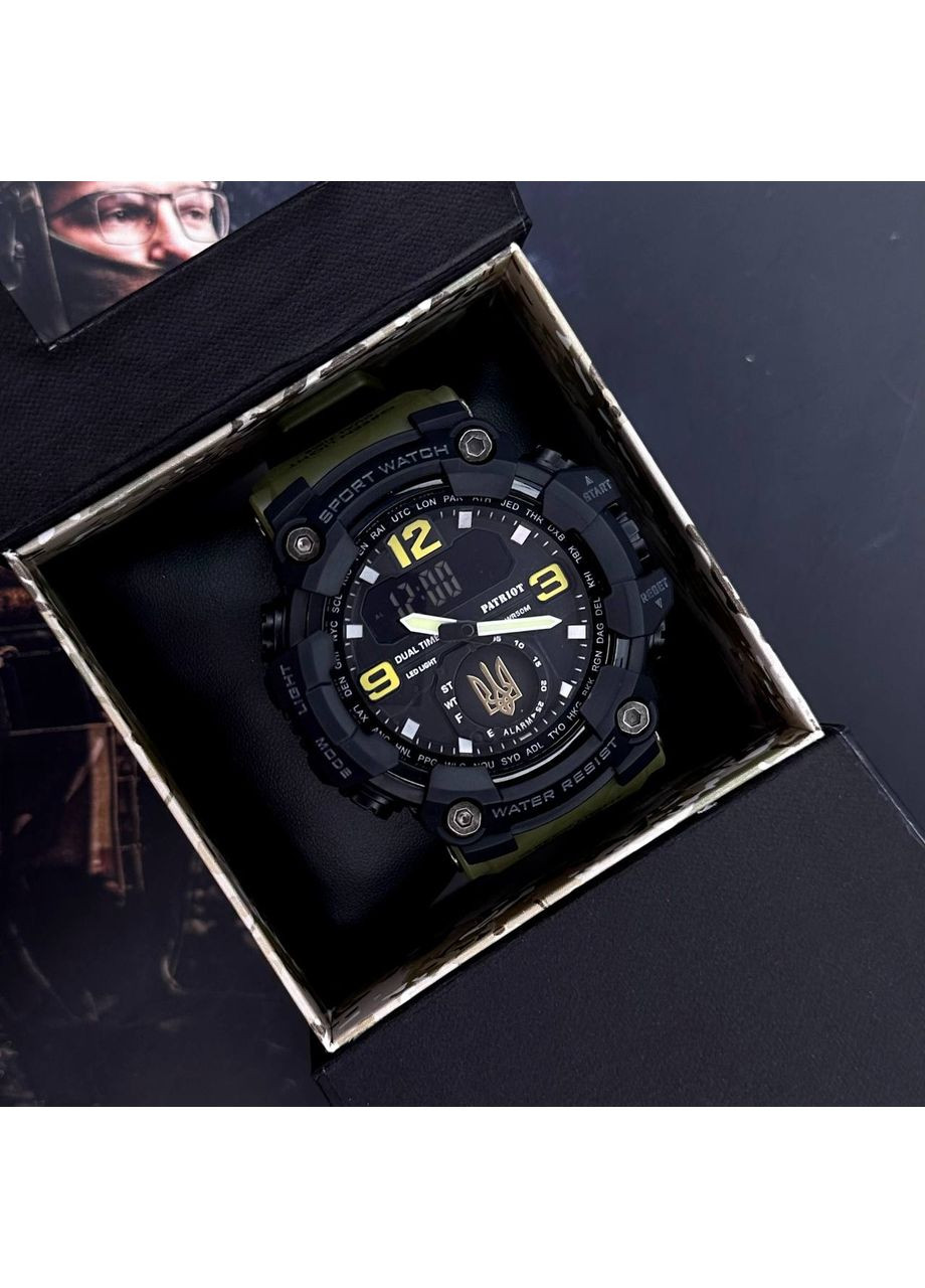 Наручний годинник з тризубом чорний спортивний кварцовий для чоловіків з будильником і календарем ProDobro (367267389)