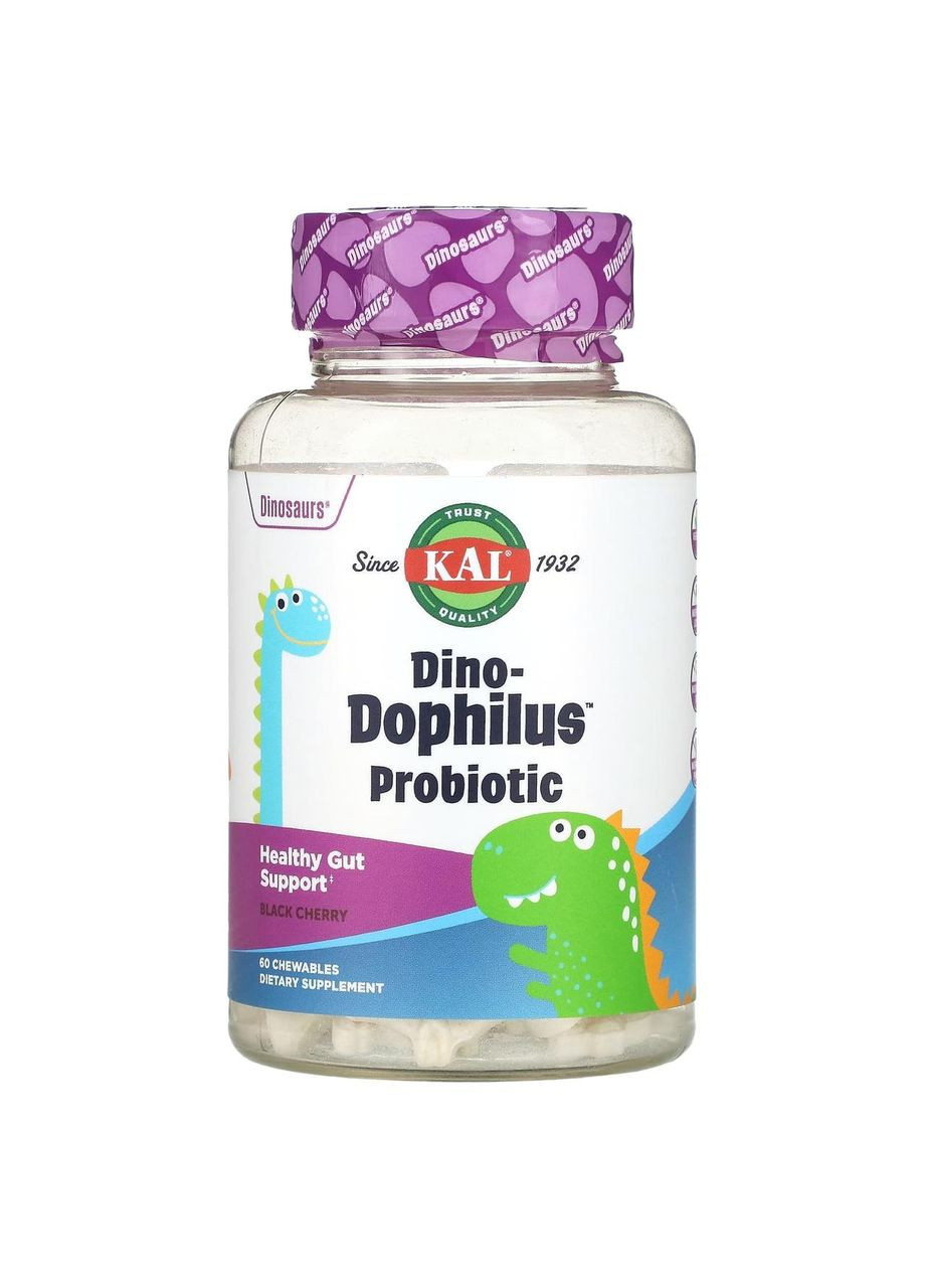Пробиотики Дино-дофилус для детей, Dino-Dophilus,, вкус черная вишня, 60 жевательных таблеток KAL (362371935)