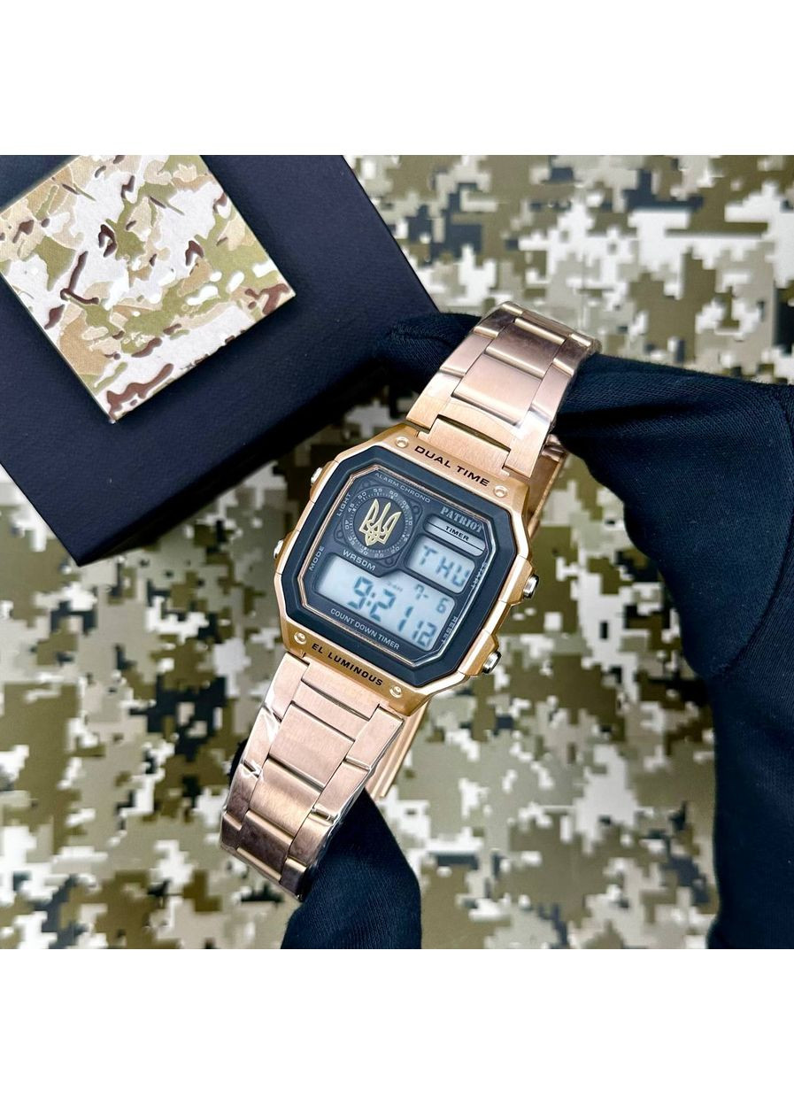 Наручний годинник Тризуб Розове Золото для чоловіків і жінок з будильником та календарем ProDobro (367267786)