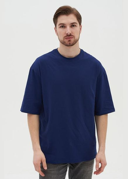 Темно-синяя футболка оверсайз мужская темно-синяя u0104 unisex с коротким рукавом RAY OVERSIZE