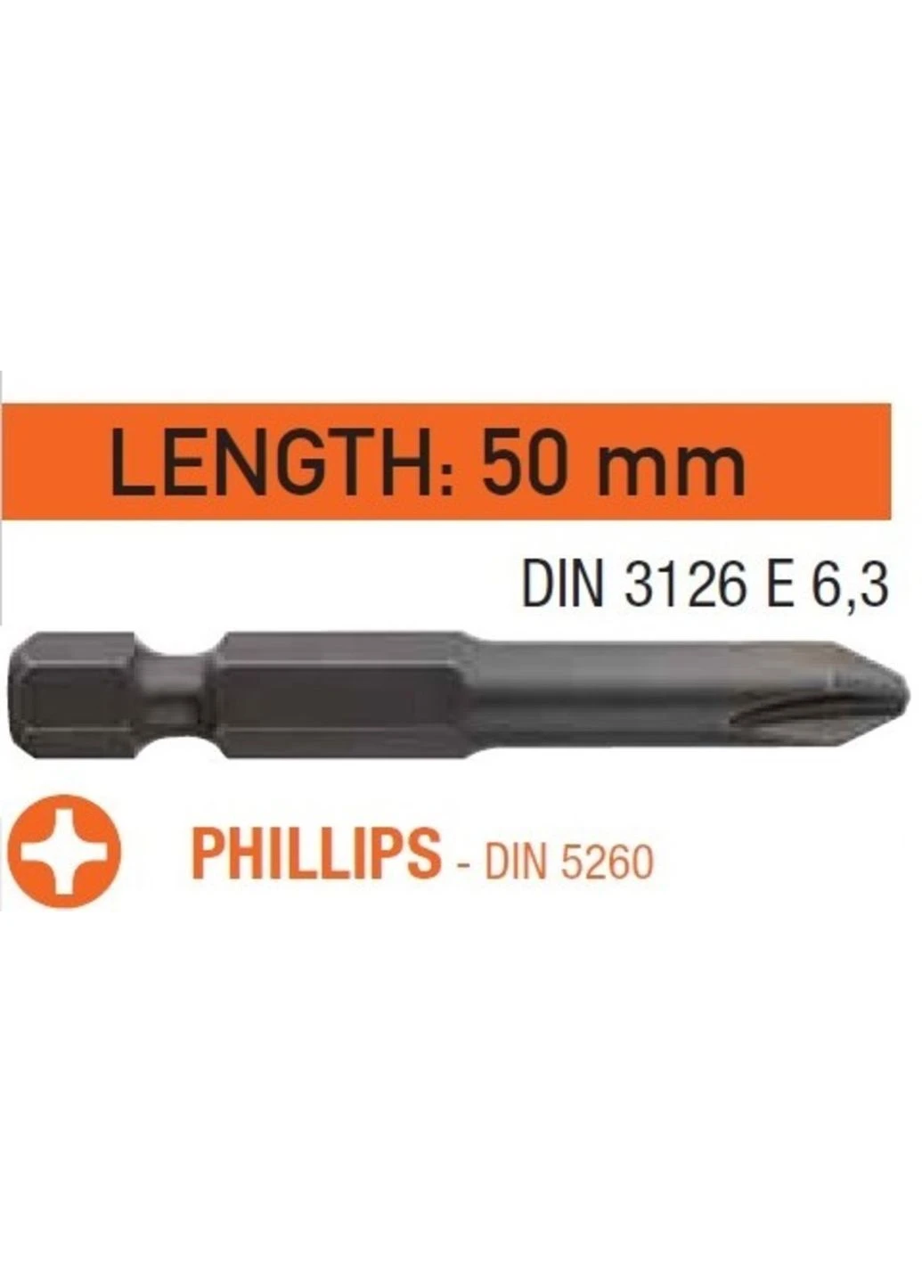 Насадка викруткова USH Industry "тонке жало" Phillips PH2 x 50 мм. подовжена, Уп. 10 шт. No Brand (393102169)