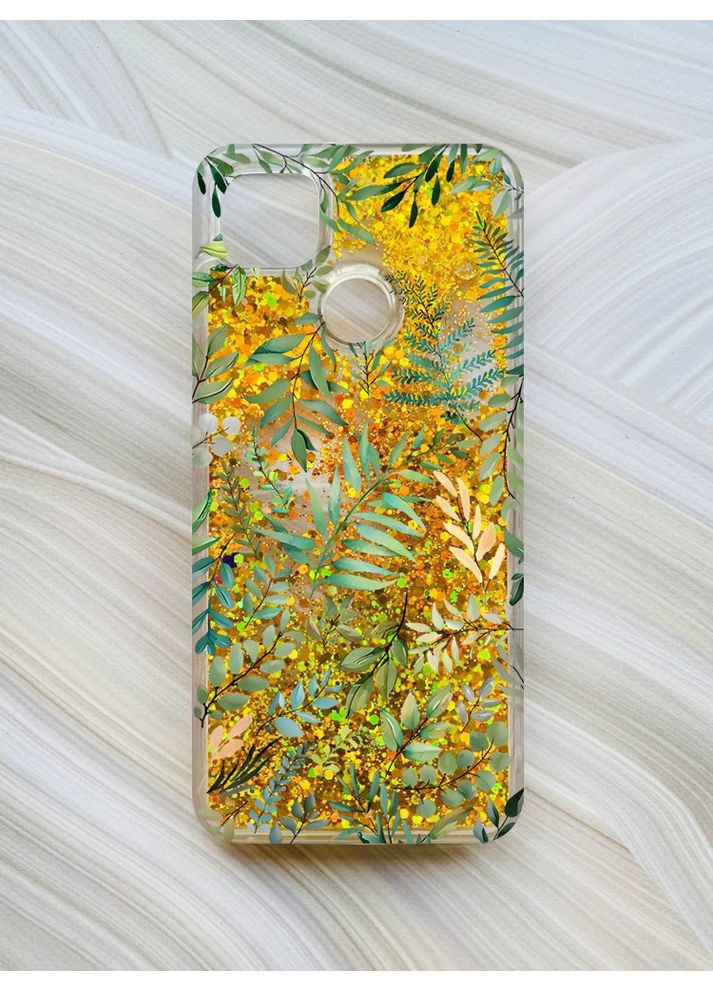 Чохол з плаваючими блискітками на Xiaomi Redmi 9C / 10A Золотий:: Рослинний фон (принт 377) Creative (360697778)