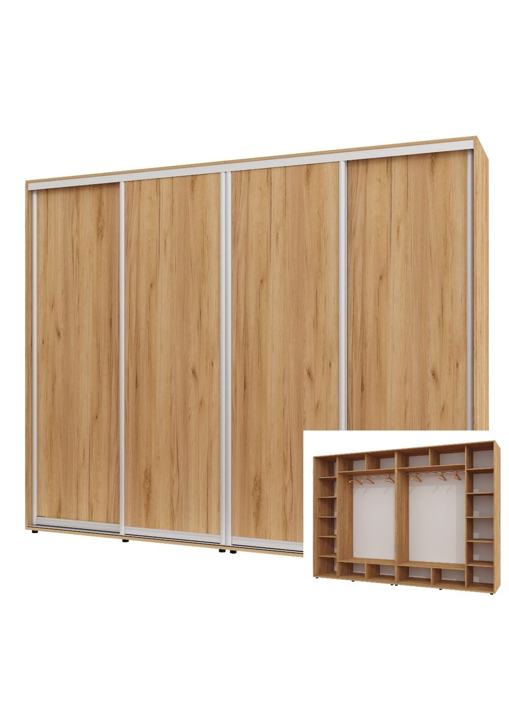 Шкаф-купе четырехдверный 300*60*230 см Дуб крафт золотой 4 двери ДСП ШК-02 Алекса (360477121)