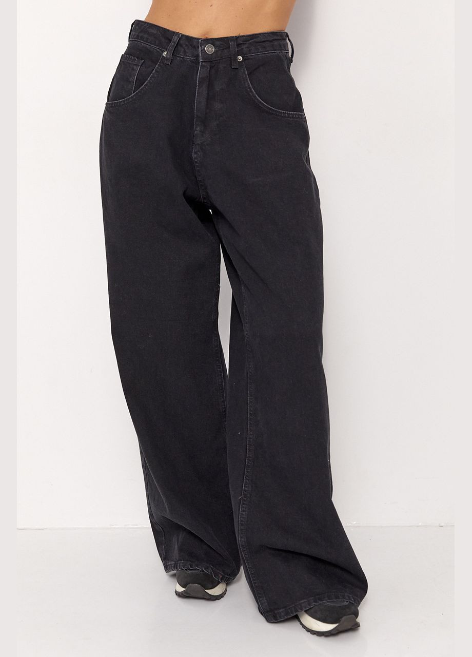 Джинси wide leg з високою талією - чорний колір Lurex - (335077216)