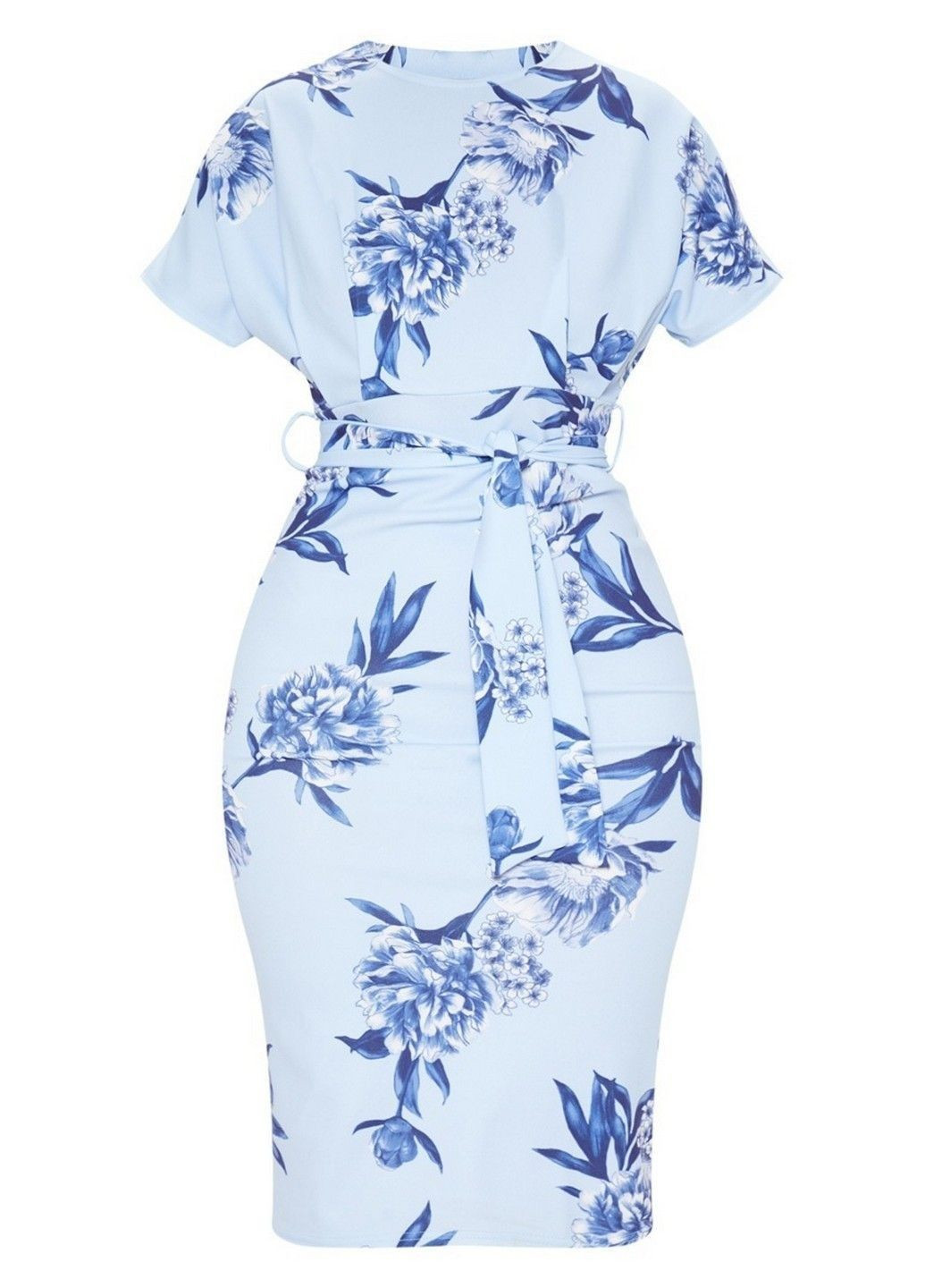 Голубое кэжуал платье PrettyLittleThing с цветочным принтом