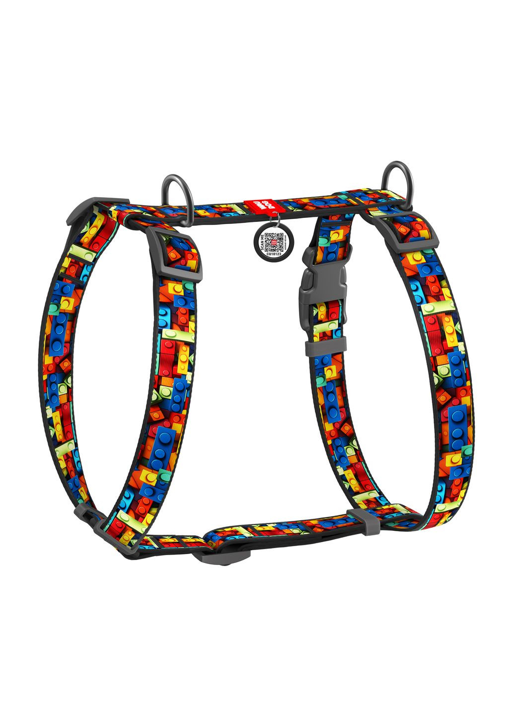 Шлея анатомічна з QR адресником Nylon малюнок "Блоки" S (4823089376714) WAUDOG (354702184)