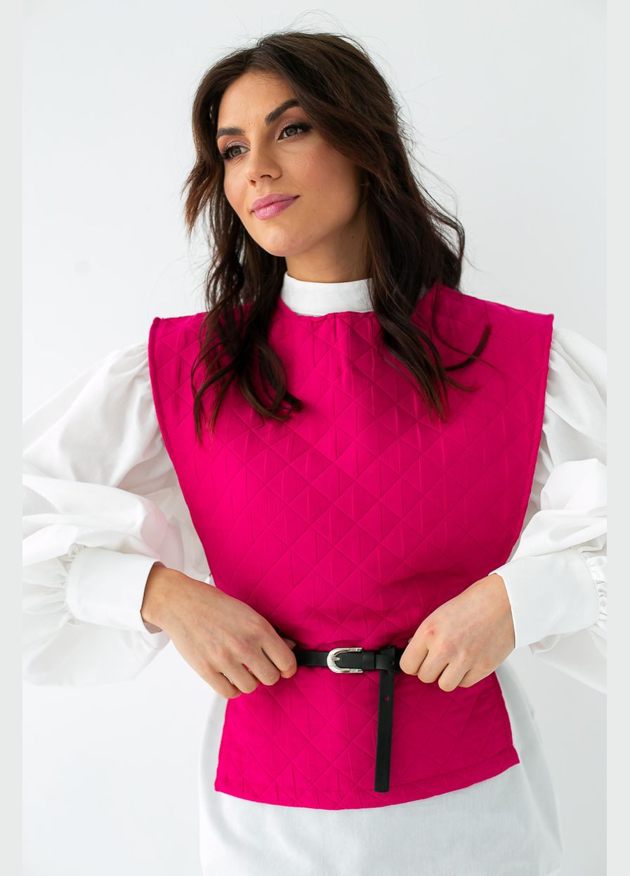 Фуксия блуза с объемными рукавами с поясом Lurex