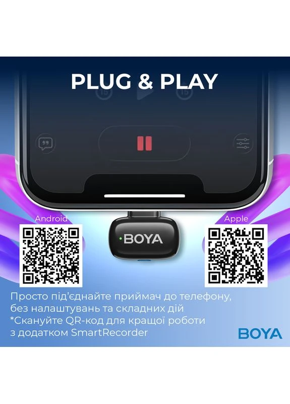 Беспроводной петличный микрофон mini-14 Type-C Black Boya (377734694)