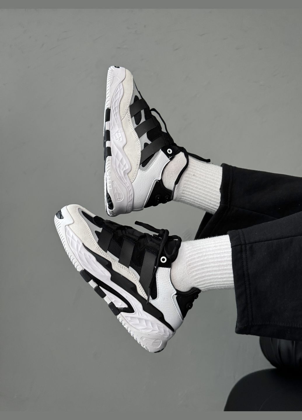 Кроссовки женские и мужские Adidas Niteball black white | Адидас Найтбол черные белые No Brand чёрно-белые демисезоны (316091134)