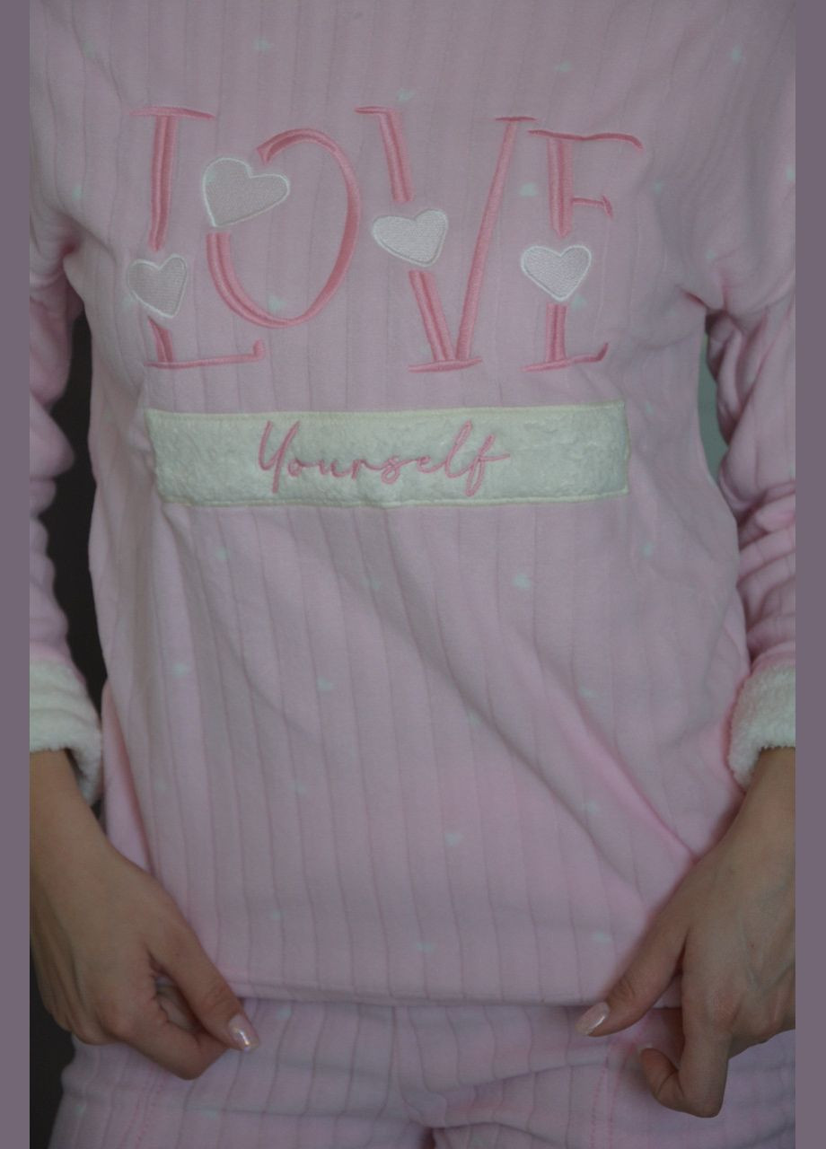 Рожева всесезон тепла жіноча піжама фліс манжет, капюшон кофта + брюки ARCAN