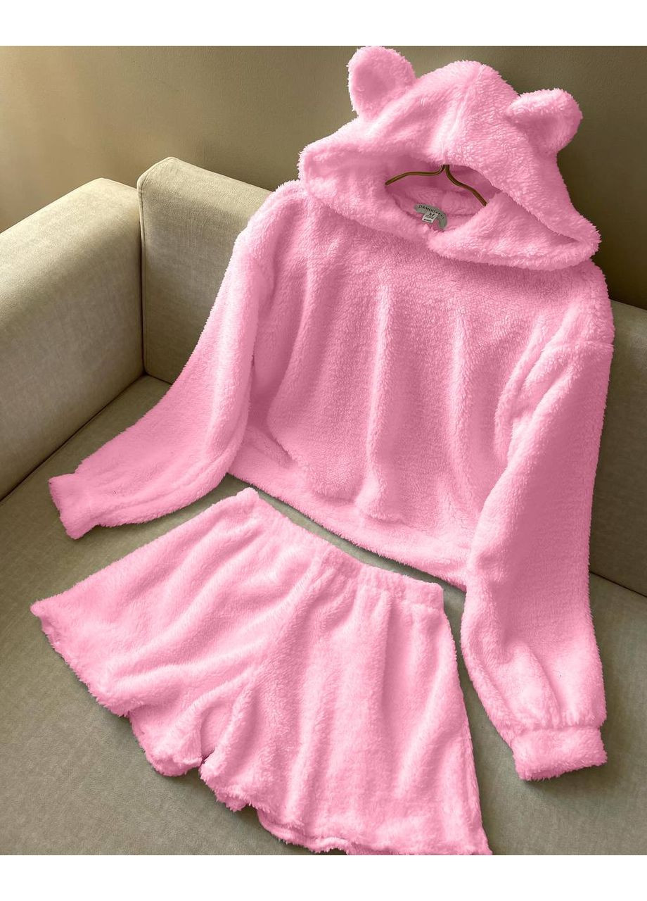 Рожева всесезон домашній комплект із м’якого плюшевого матеріалу світшот + шорти Україна