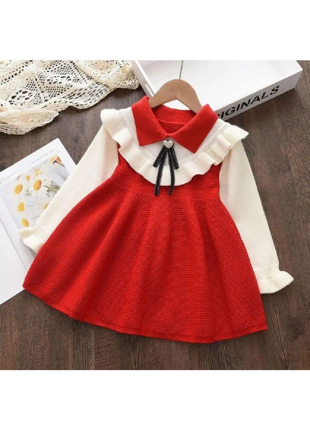 Комбінована святкова повсякденна тепла в'язана трикотажна сукня зі знімним сердечком на шпильці для дівчаток (481841-prob) розмір 100 Unbranded (366991799)