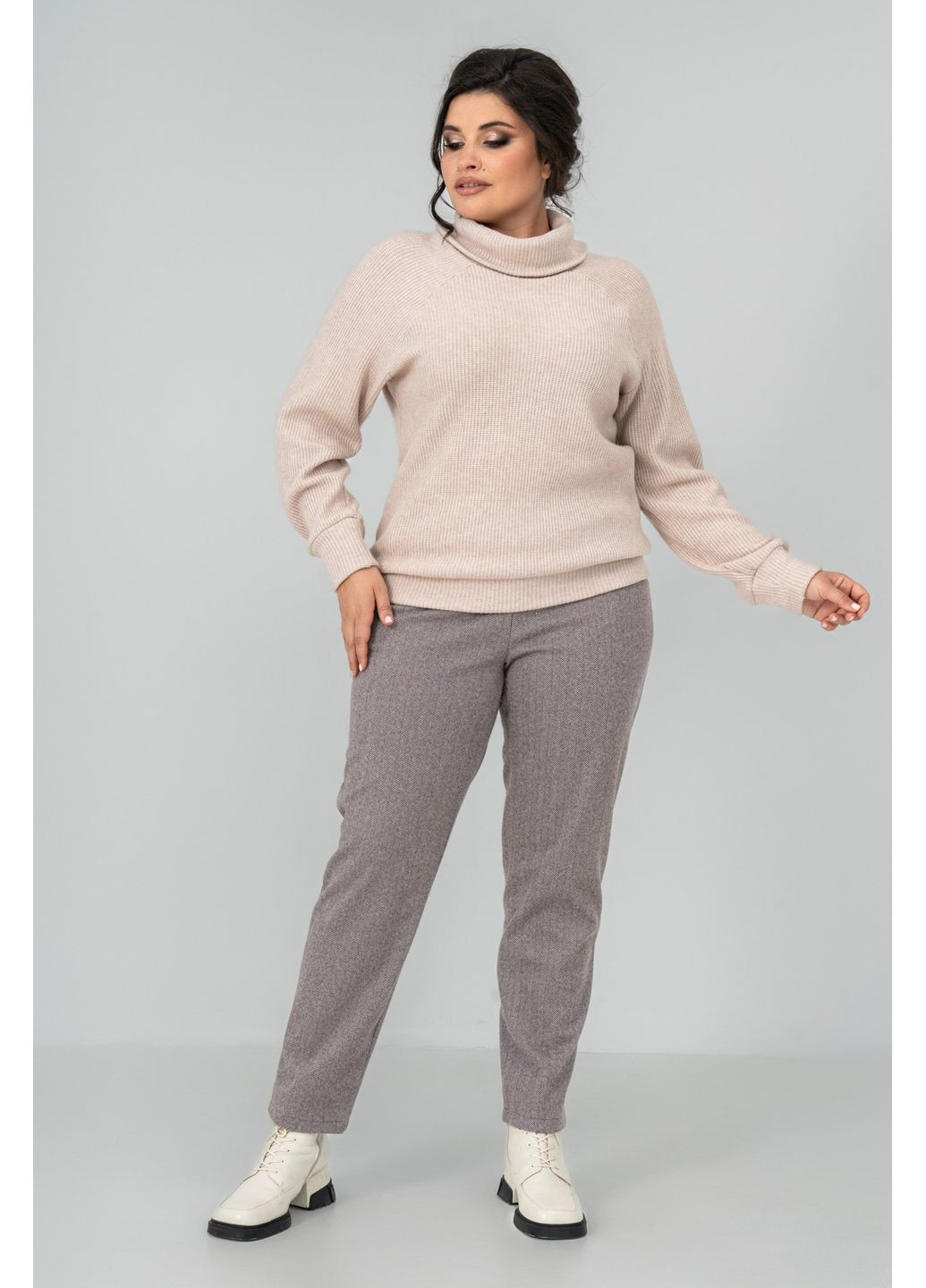 Бежевый демисезонный свитер свободного силуэта из ангоры и трикотажа косичка all posa (ap102144p) A'll Posa