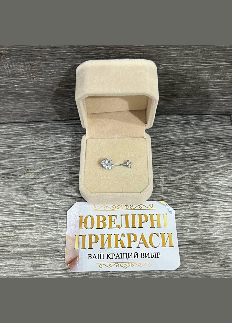 Сережка для пірсингу пупка "Алмазні сердечки" навела ювелірна сталь з цирконами у коробочці Spikes (323168528)