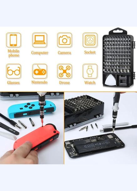 Професійний набір інструментів 115в1 викрутки з бітами для ремонту техніки (2104618549) No Brand (332614174)