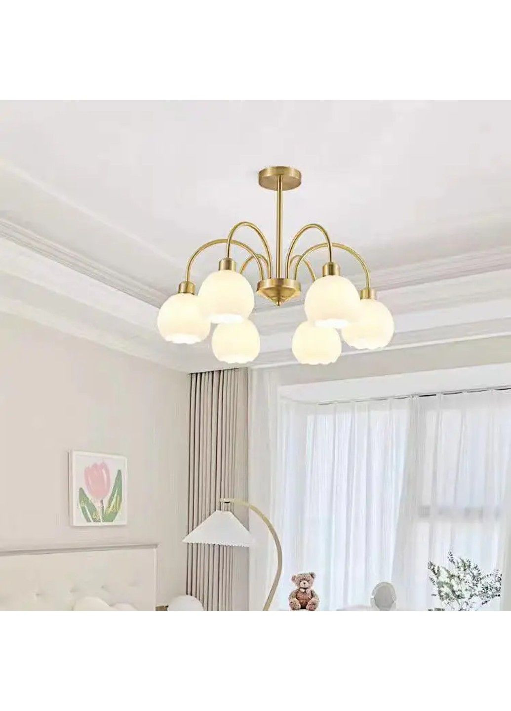 Светодиодная люстра Тюльпан 5000 (Золотая) на 6 плафонов No Brand (331639493)