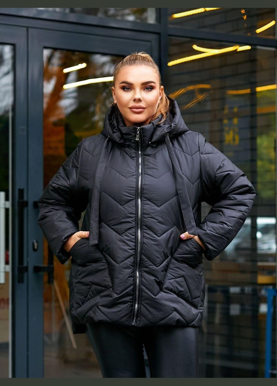 Чорна зимня куртка жіноча еврозима батальна sf-147 тепло та стильно чорний, 58-60 Sofia