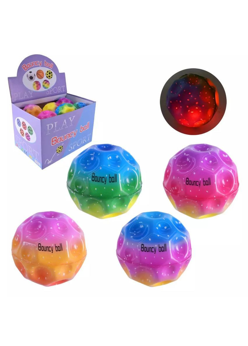 Дитячий стрибучий м'яч зі світлом Bouncy Graviti 8 см, 12 шт у коробці - No Brand PR2452 (371927328)