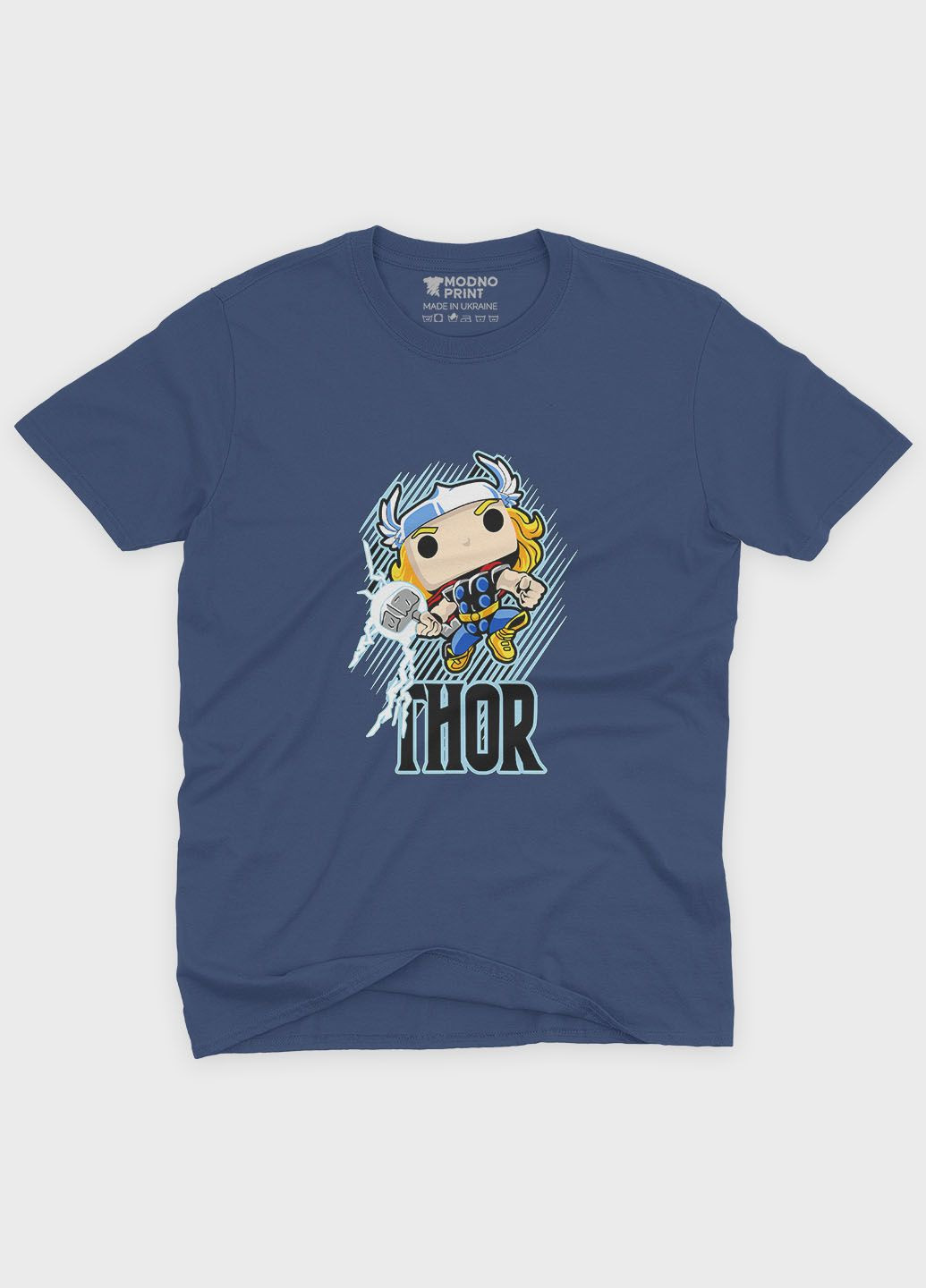 Темно-синя демісезонна футболка для хлопчика з принтом супергероя - тор (ts001-1-nav-006-024-003-b) Modno