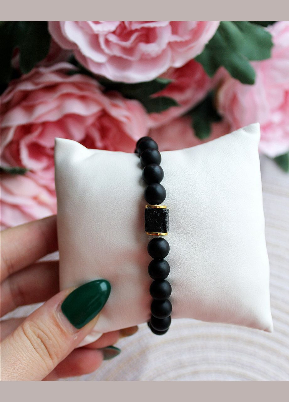 Браслет із натурального матового чорного агат і вулканічного каменю Діаметр каменю 8 мм No Brand (309037133)