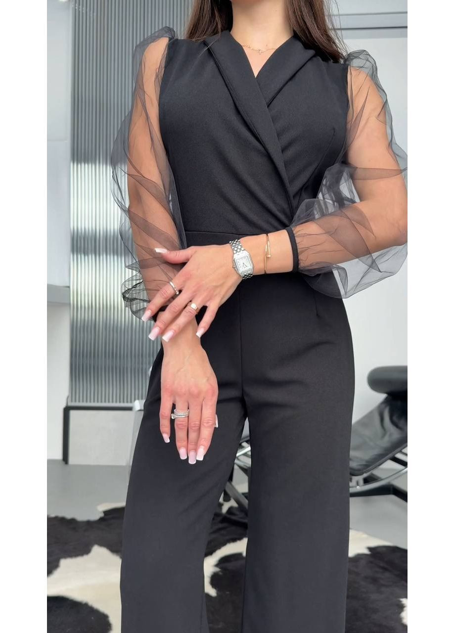 Жіночий комбінезон No Brand комбінезон-брюки однотонний чорний святковий, повсякденний, вечірній, діловий, кежуал креп-дайвінг