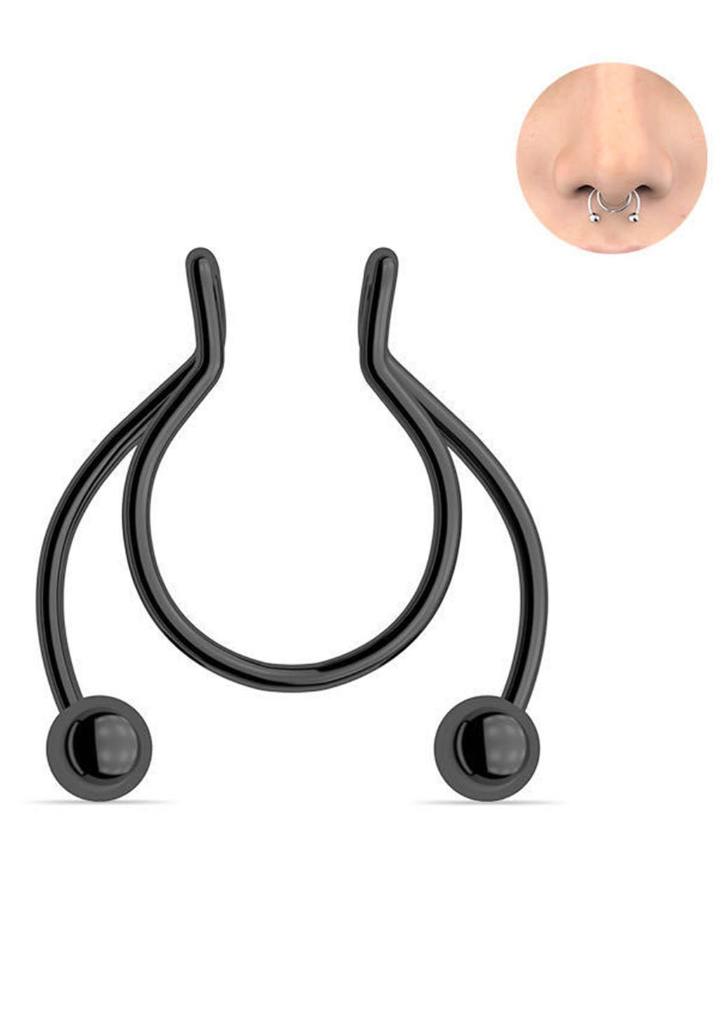 Септум обманка в ніс без проколу носові кільця (сережки обманка, кліпса в ніс) Чорний No Brand (323652833)