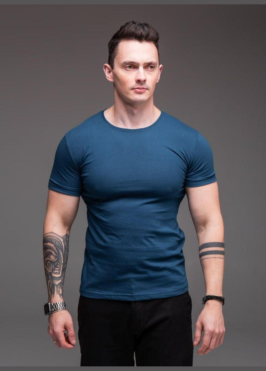 Синяя футболка мужская – однотонная, свободная с коротким рукавом JUGO R.A Drop № 2365