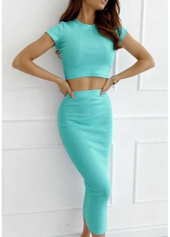 Костюм женский (футболка+юбка) мятный 1341-588 LilBrand Twist (356078063)