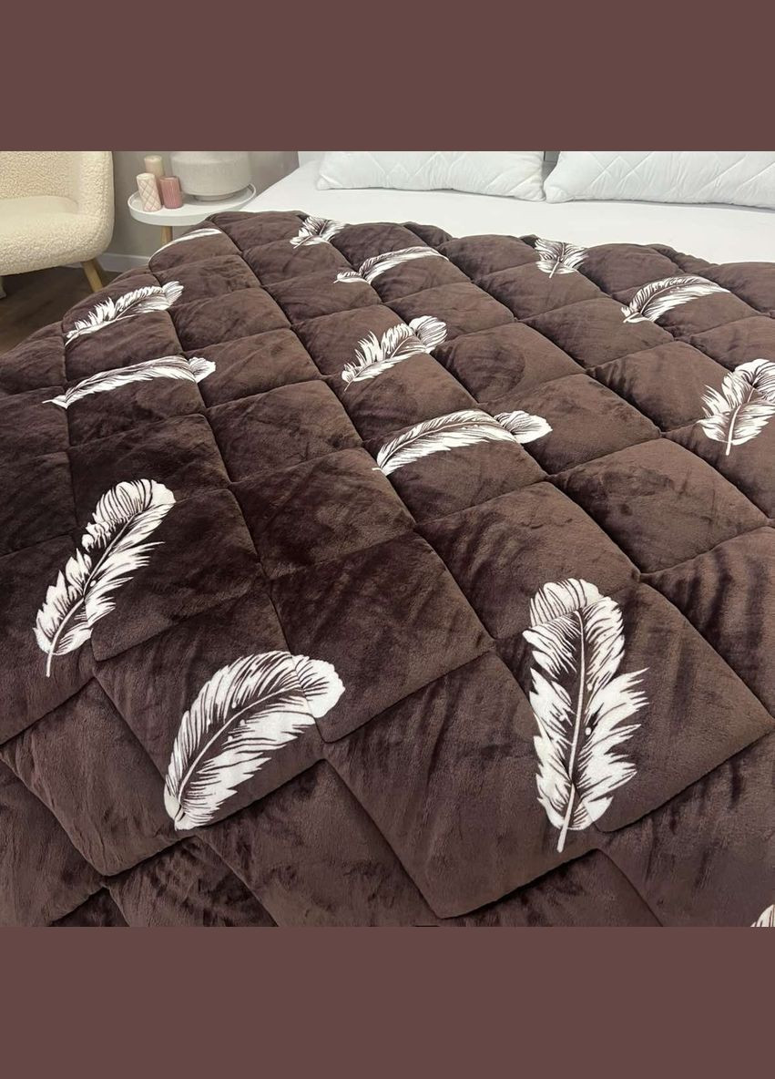Тепла зимова велюрова ковдра євро розмір 195×215 см темно-коричневого кольору. No Brand (345557625)