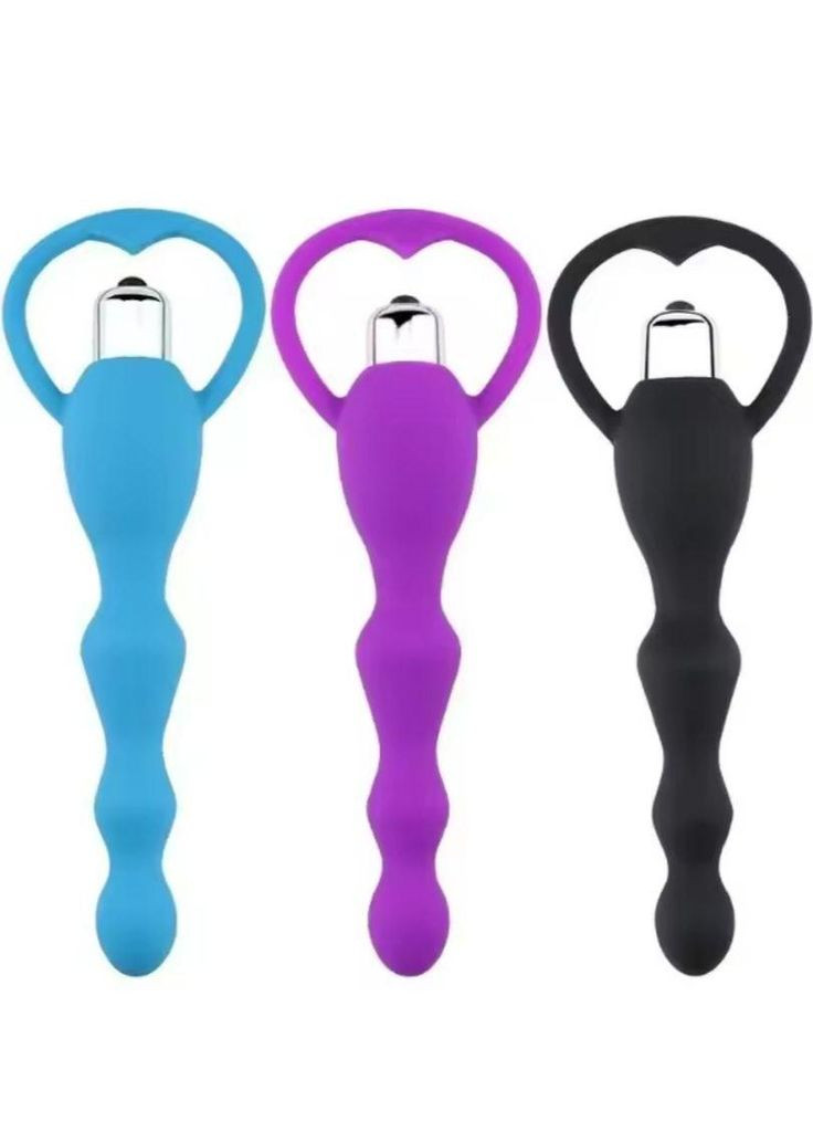 Пробка-вібратор силіконова анальна рельєфна блакитна вібратор намисто з кульок No Brand (313241102)