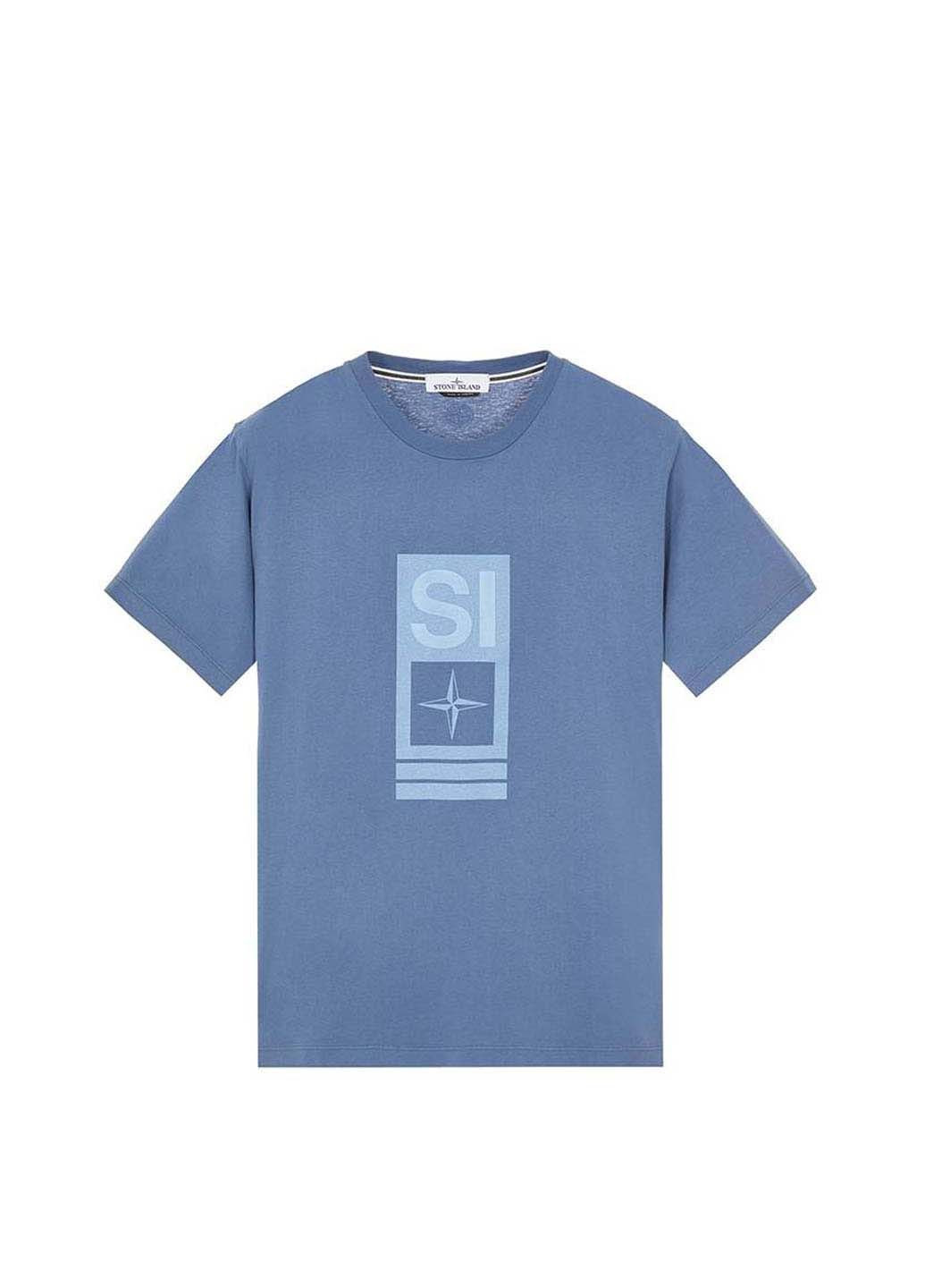 Голубая футболка 2ns92 abbreviation one print t-shirt avio Stone Island