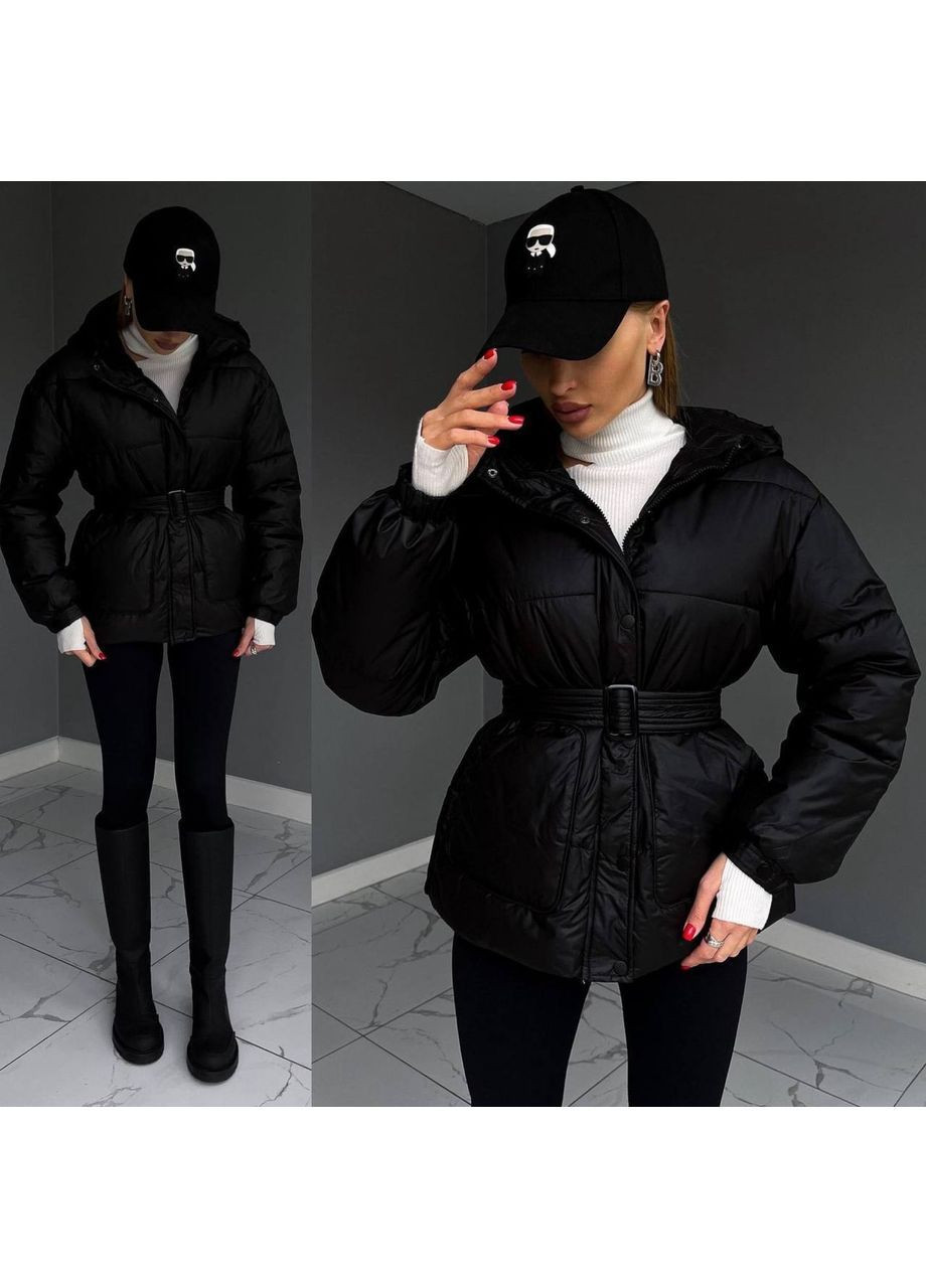 Черная зимняя женская куртка с поясом еврозима Nositi 4095-15-650