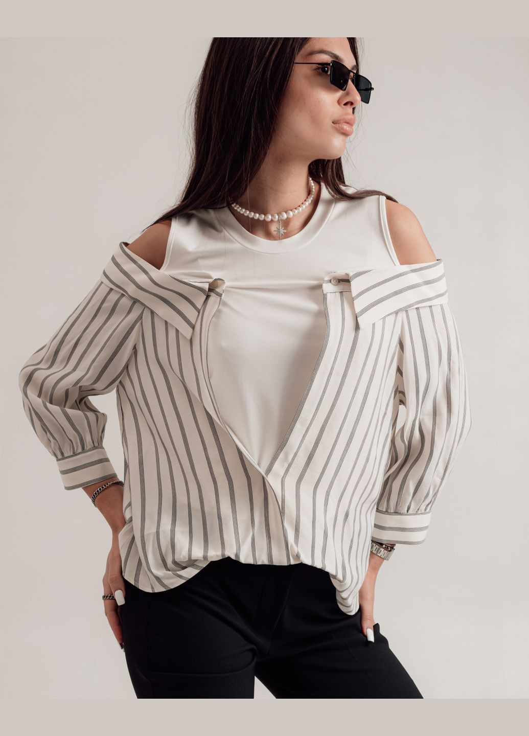 Молочна блуза в смужку Phardi