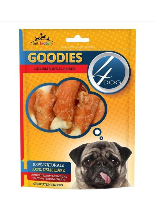 Ласощі для собак Goodies Rewards кістки з кальцієм та куркою 100г 4Dog (277927755)