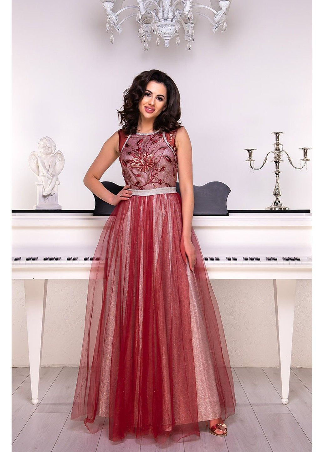 Бордовое вечернее платье городские огни 9066 бородово Tanita-Romario